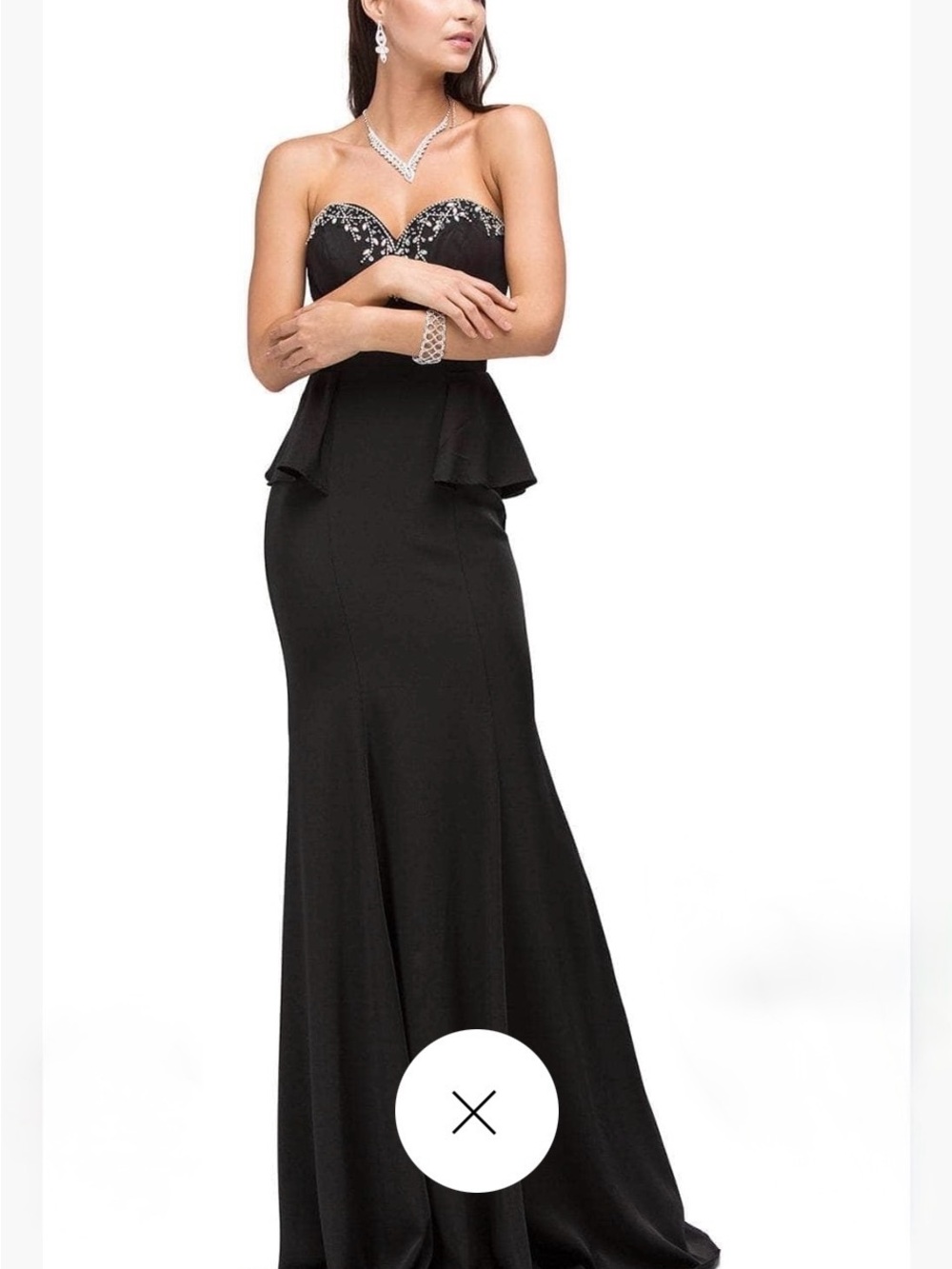 Dancing Queen Strapless Black Peplum Sweetheart Evening Gown trumpet XS 0/2 nwt